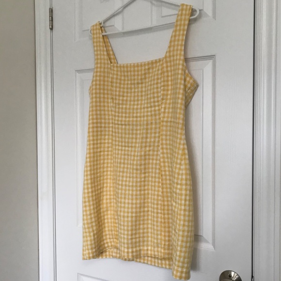 Old Navy Square Neck Linen Blend Mini Dress Yellow Gingham M Petite - Picture 4 of 16